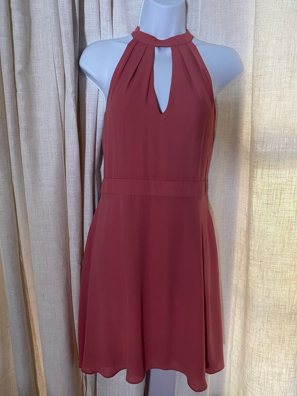 Womens Halter Keyhole Mini Dress in Dusty Rose